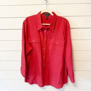 Lauren Ralph Lauren | Women’s Exclusive 100% Linen Red Button Down Top Size 3X